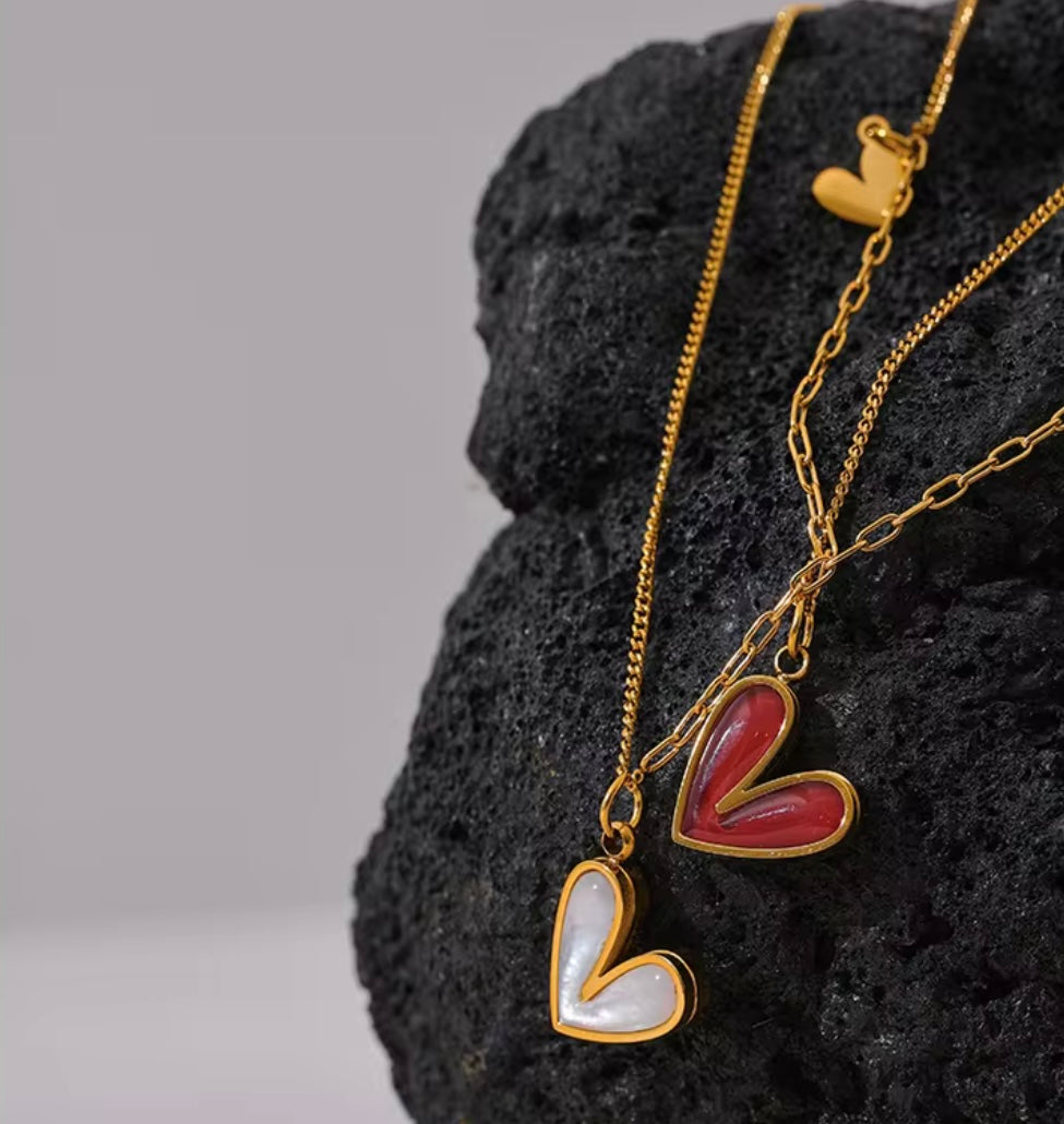 Double Love Natural Shell Heart Necklace