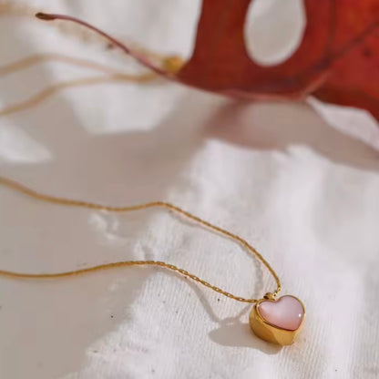 Pink Heart Shell Pendant Necklace
