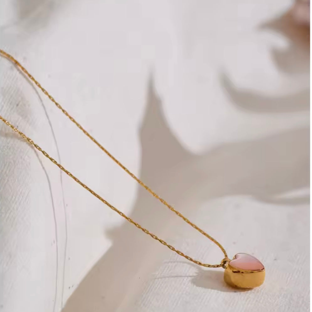 Pink Heart Shell Pendant Necklace