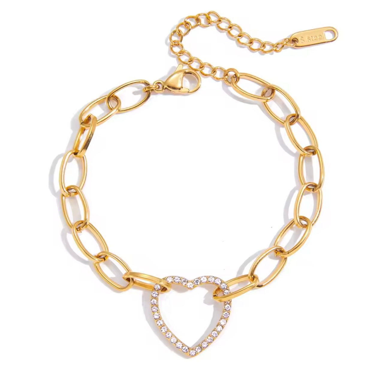 Chained CZ Open Heart Bracelet