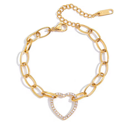 Chained CZ Open Heart Bracelet