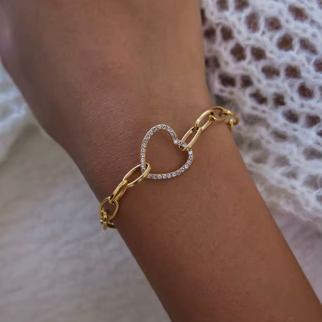 Chained CZ Open Heart Bracelet