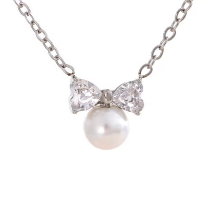 Delicate Imitation Pearl Bow Knot Necklace