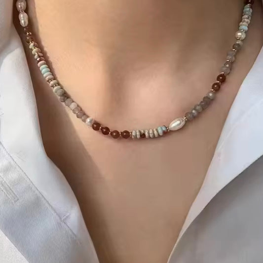 Crystal Stone Pearl Handmade Beaded Necklace