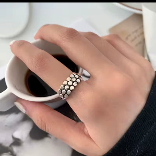 Sterling Silver Geometric Beaded Ring
