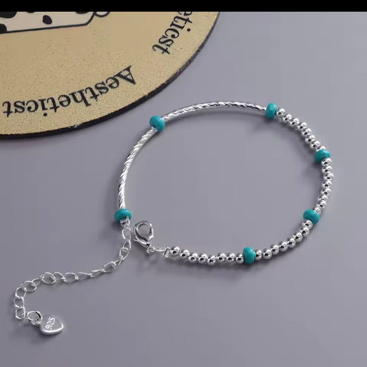 Turquoise Geometric Round Beaded Stretchy Bracelet