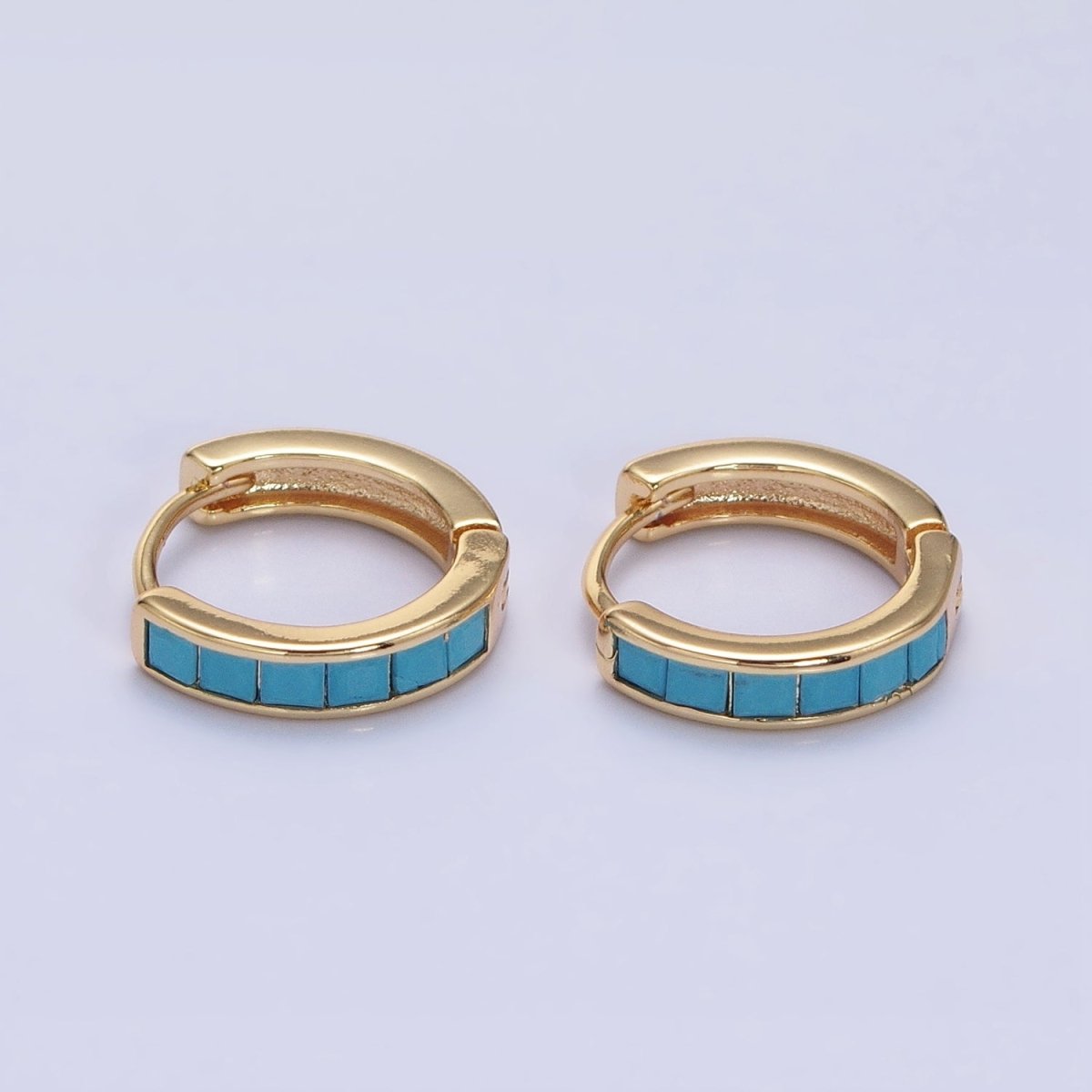 Lined Turquoise Square CZ Huggies