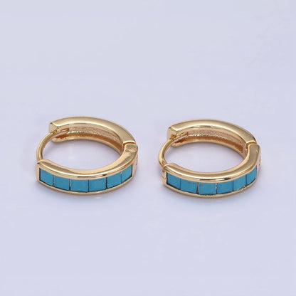 Lined Turquoise Square CZ Huggies