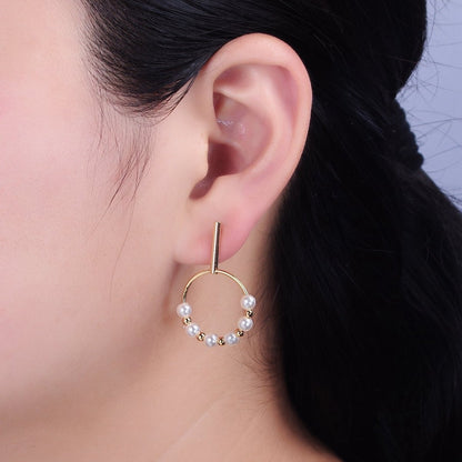 Circular Drop Linear Pearl Earrings