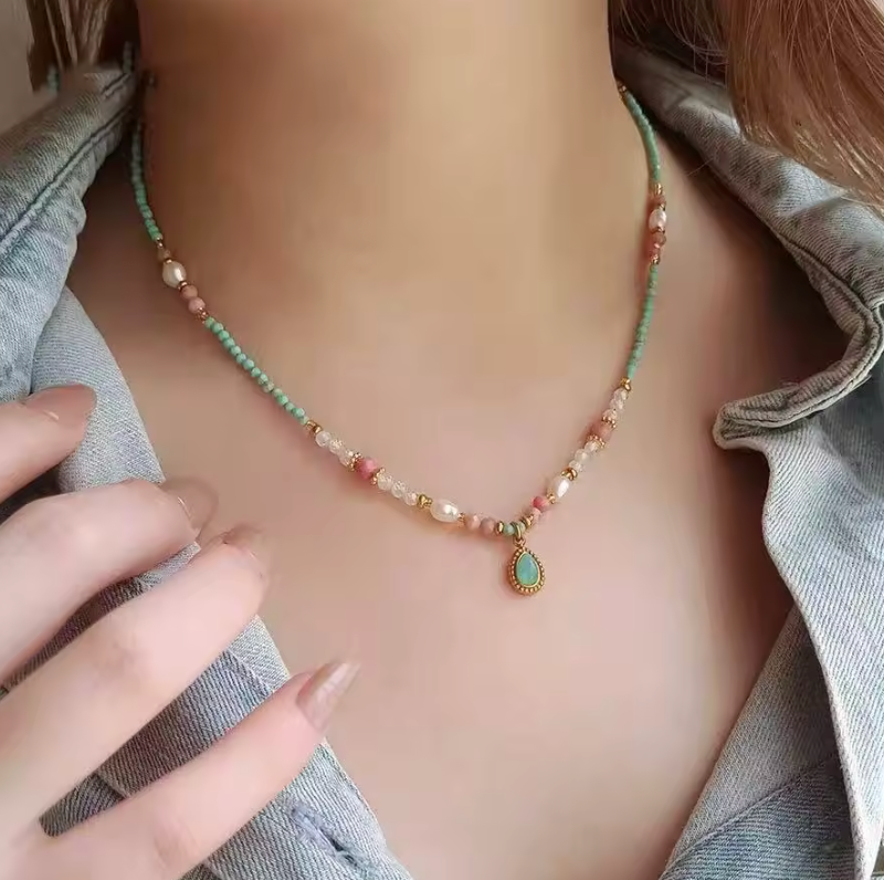 Water Droplet Pearl Beaded Necklace