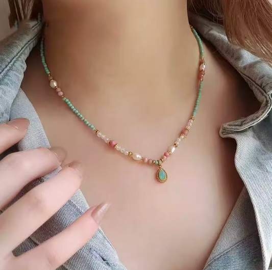 Water Droplet Pearl Beaded Necklace