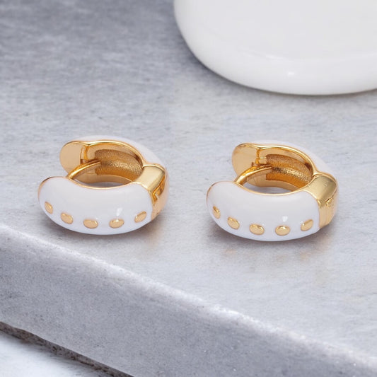 Enamel Dotted Huggie Earrings