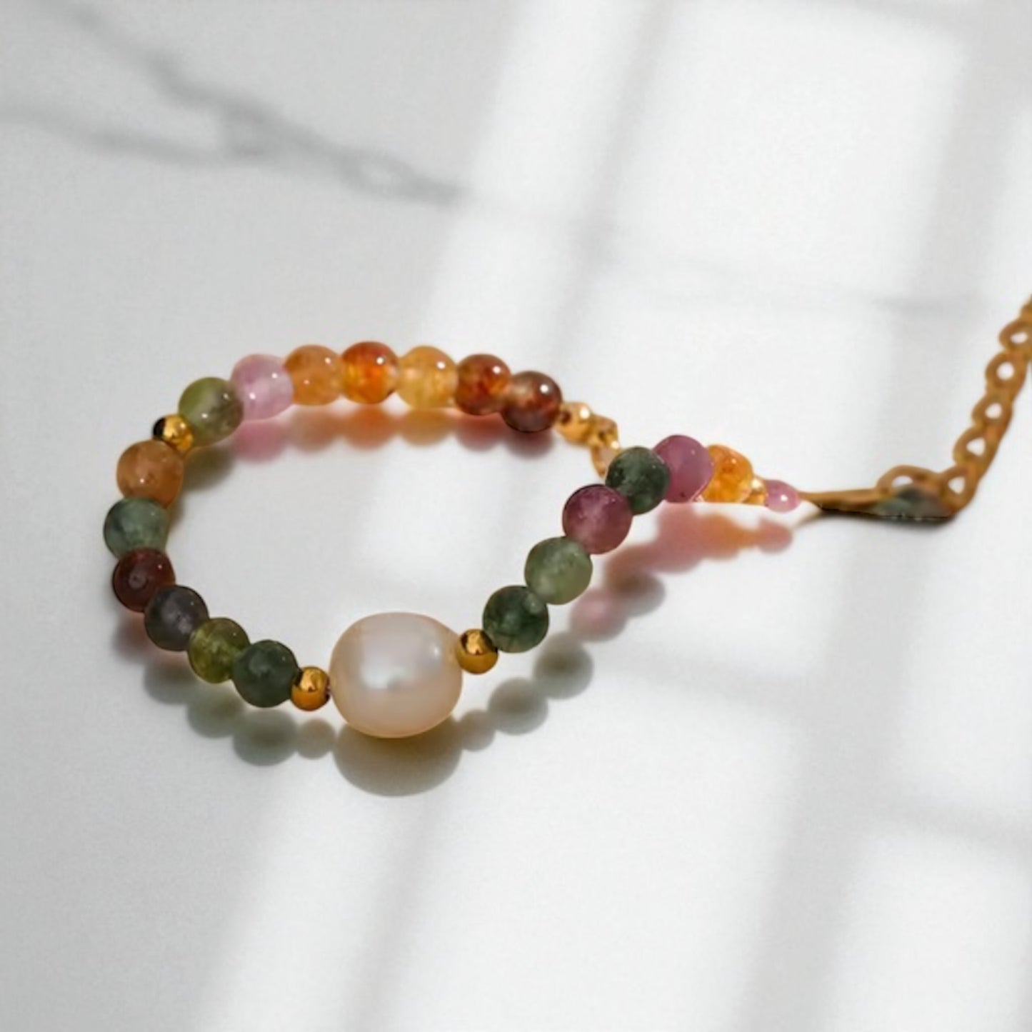 Tourmaline Stone Pearl Bracelet