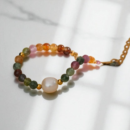 Tourmaline Stone Pearl Bracelet
