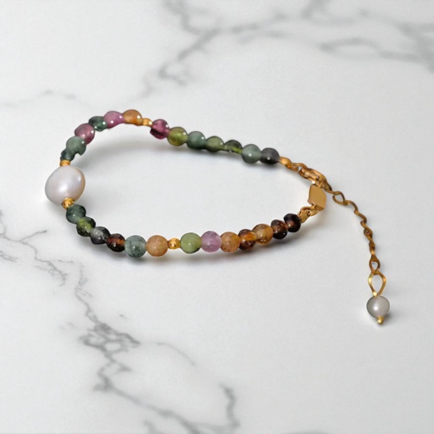 Tourmaline Stone Pearl Bracelet