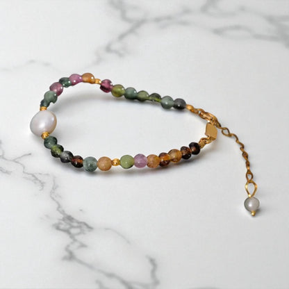 Tourmaline Stone Pearl Bracelet