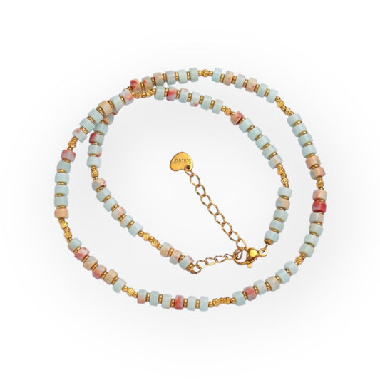 Blue Amazonite Gemstone Beaded Necklace