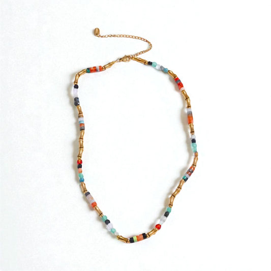 Natural Colorful Stone and Bamboo Necklace