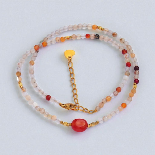 Natural Citrine Carnelian Beaded Necklace