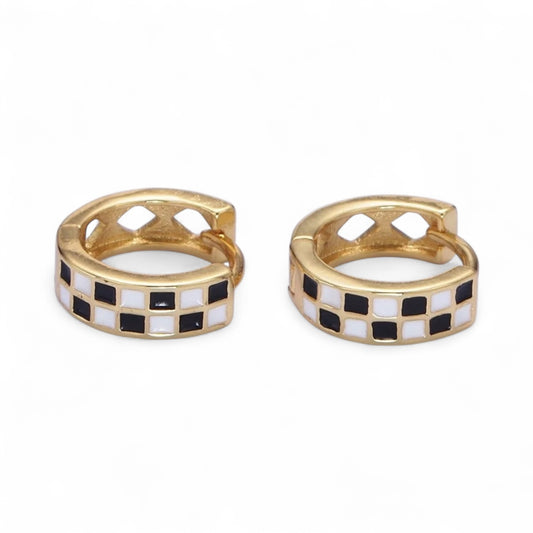Checkered Enamel Huggie Earrings