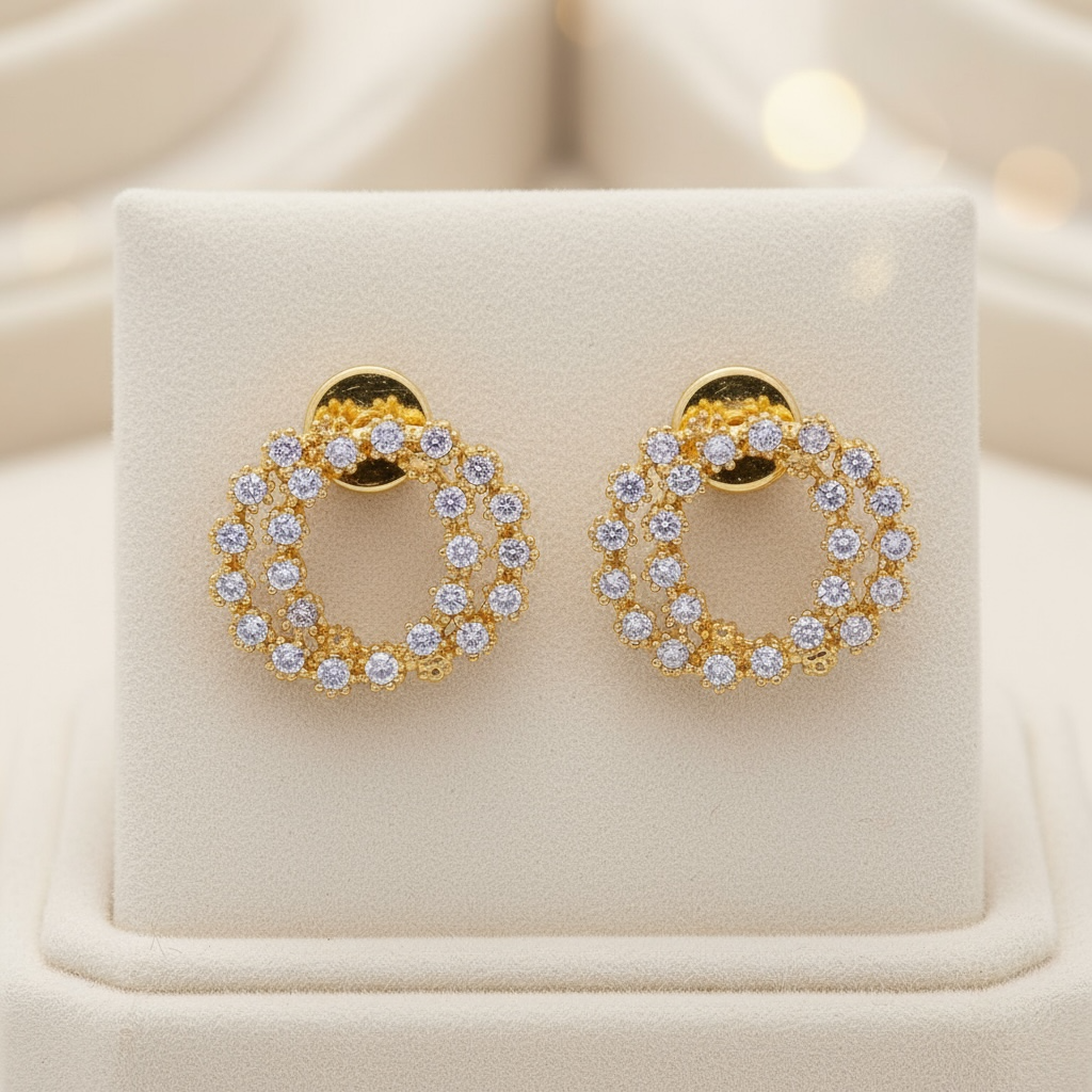 Double Halo Cubic Zirconia Stud Earrings