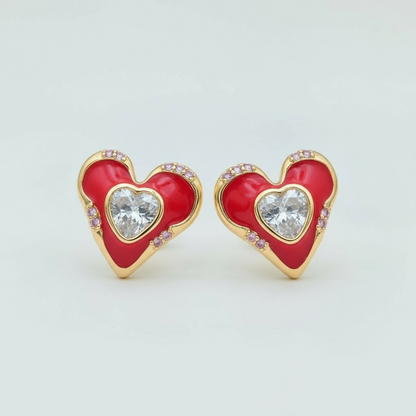 Red CZ Molten Heart Stud Earrings