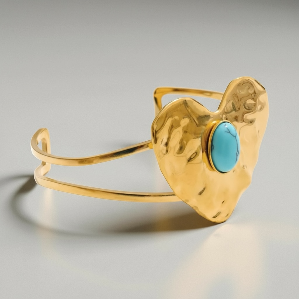 Inlaid Turquise Stone Heart Bracelet