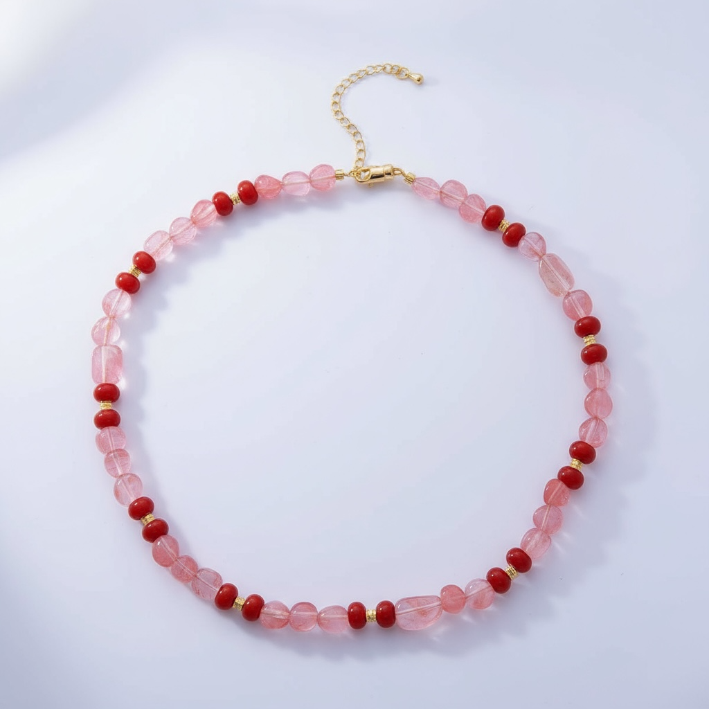 Red Quartz Carnelian Gemstone Beaded Necklace