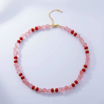 Red Quartz Carnelian Gemstone Beaded Necklace