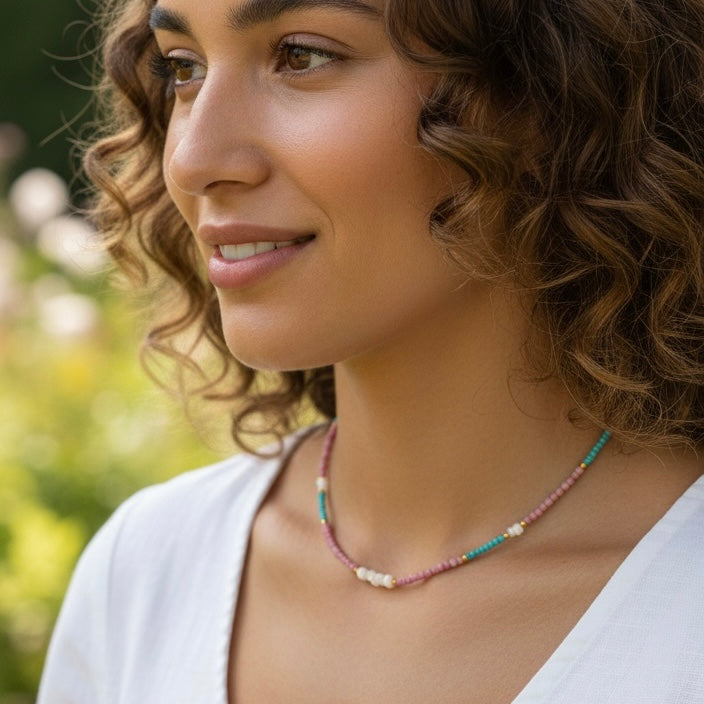 Natural Stone Shell Turquoise Beaded Necklace