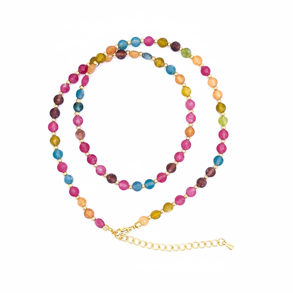 Multicolor Natural Gemstone Round Beaded Necklace