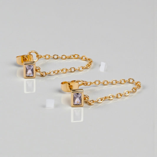 Baguette Chain Drop Stud Earring