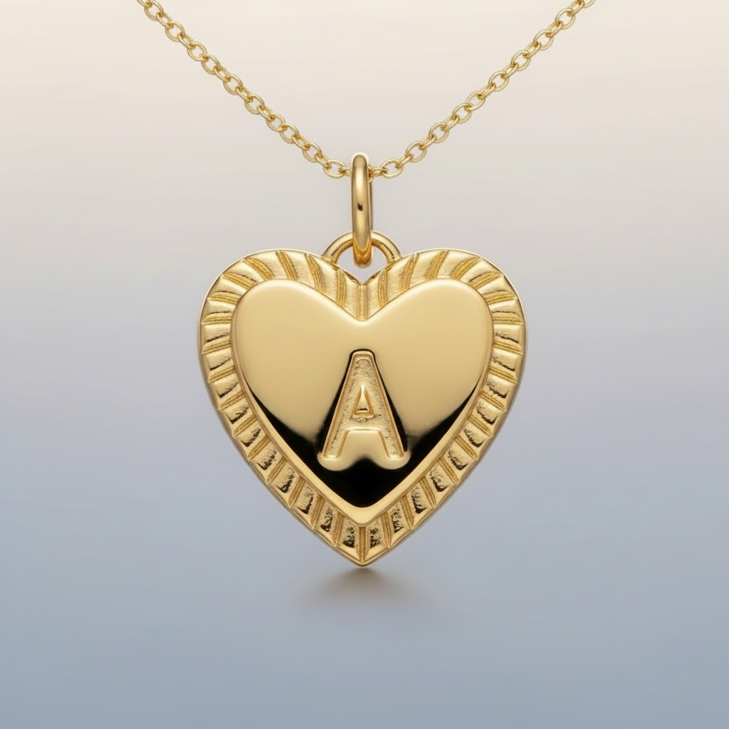 Initial Sunburst Heart Necklace