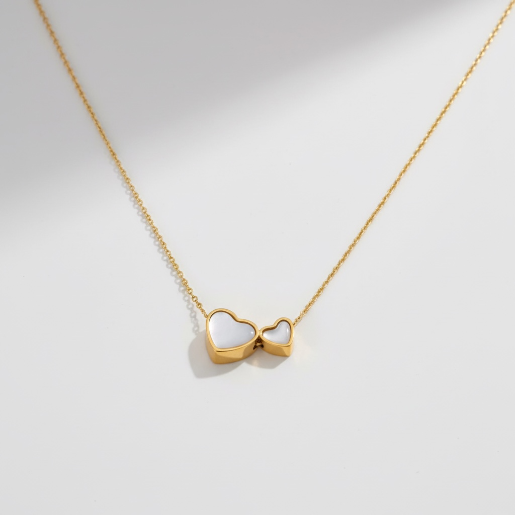 Chic Natural Shell Double Heart Pendant