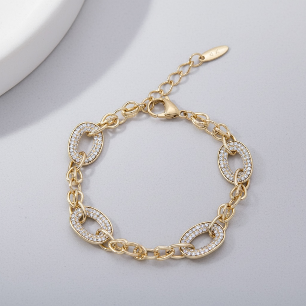 Hollow Oval Micro Paved CZ Bangle Bracelet