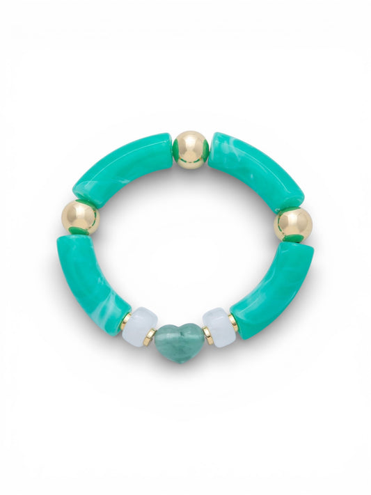 Turquoise Gemstone Heart Bead Stretch Bracelet