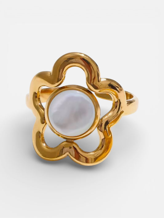 Trendy Open Flower Shell Pearl Ring