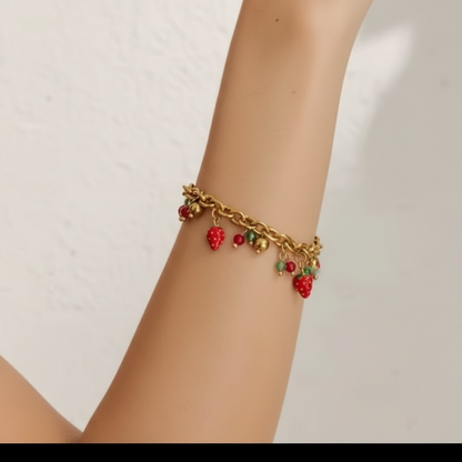 Enamel Stone Strawberry Drop Charm Bracelet