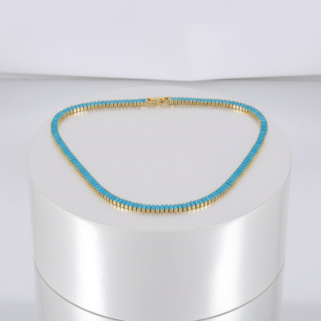 Baguette Turquoise CZ Tennis Chain
