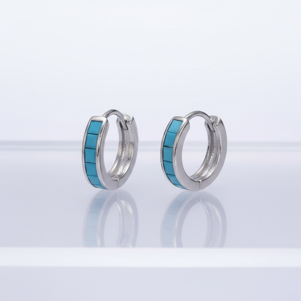Lined Turquoise Square CZ Huggies