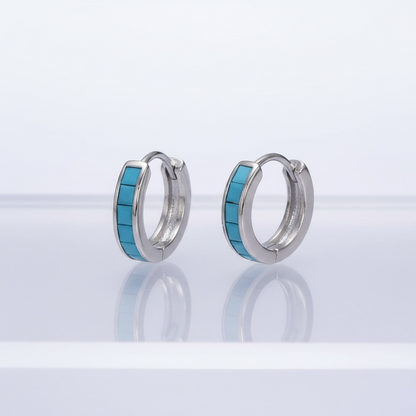 Lined Turquoise Square CZ Huggies