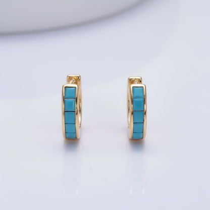 Lined Turquoise Square CZ Huggies