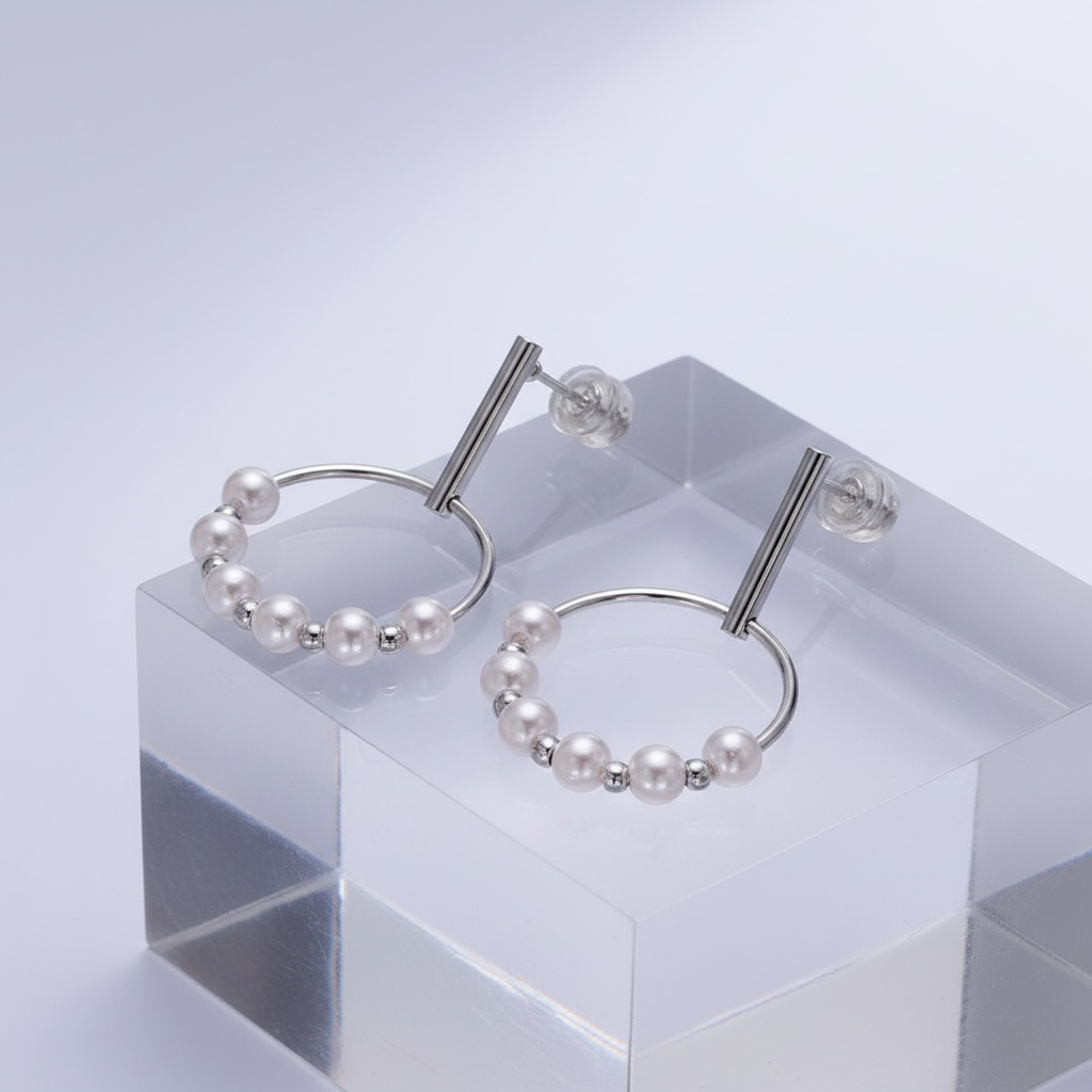 Circular Drop Linear Pearl Earrings