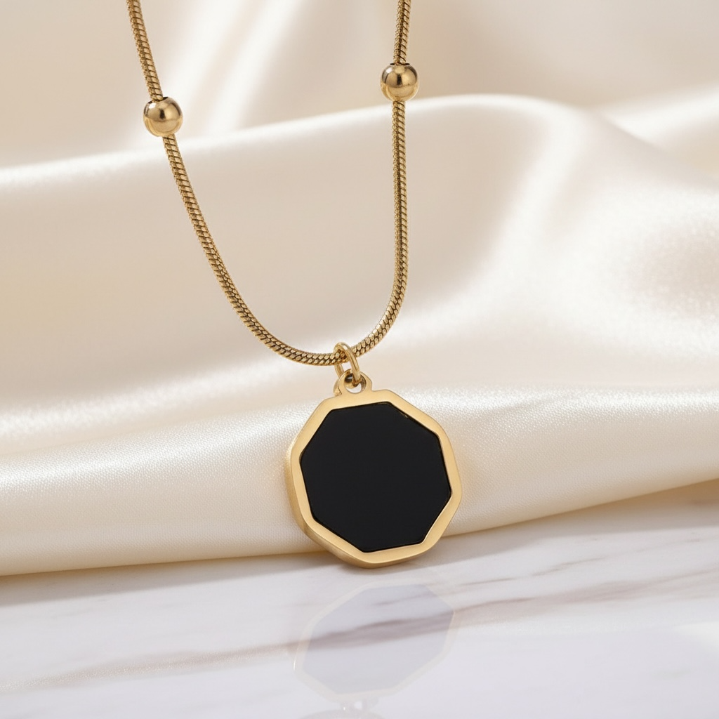 Black Hexagonal Charm Necklace