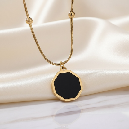 Black Hexagonal Charm Necklace