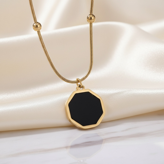 Black Hexagonal Charm Necklace