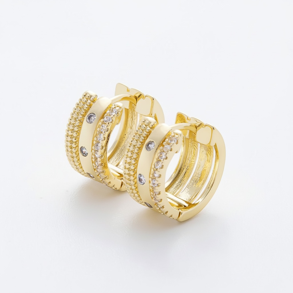 Triple Beaded Micro Paved Huggie Earrings