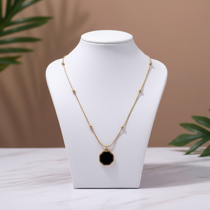 Black Hexagonal Charm Necklace