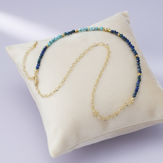 Turquoise Lapis, Multifaceted Gemstone Figaro Chain