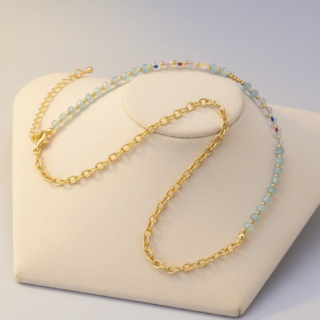 Aquamarine Multifaceted Gemstone Ball Cable Chain